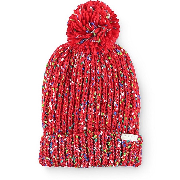 Neff Accessories - Neff lulu Pom Pom red speckled beanie hat osfm